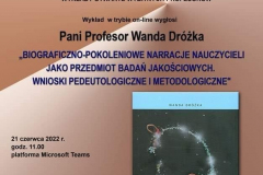 2. Plakat zapraszający na Wykład prof. dr hab. Wandy Dróżki