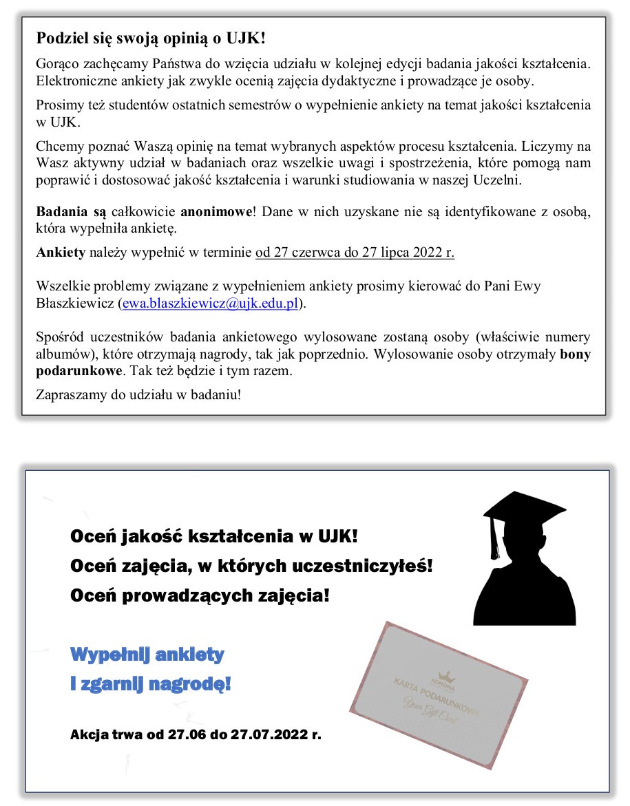 Podziel się opinią o UJK i zgarnij nagrodę