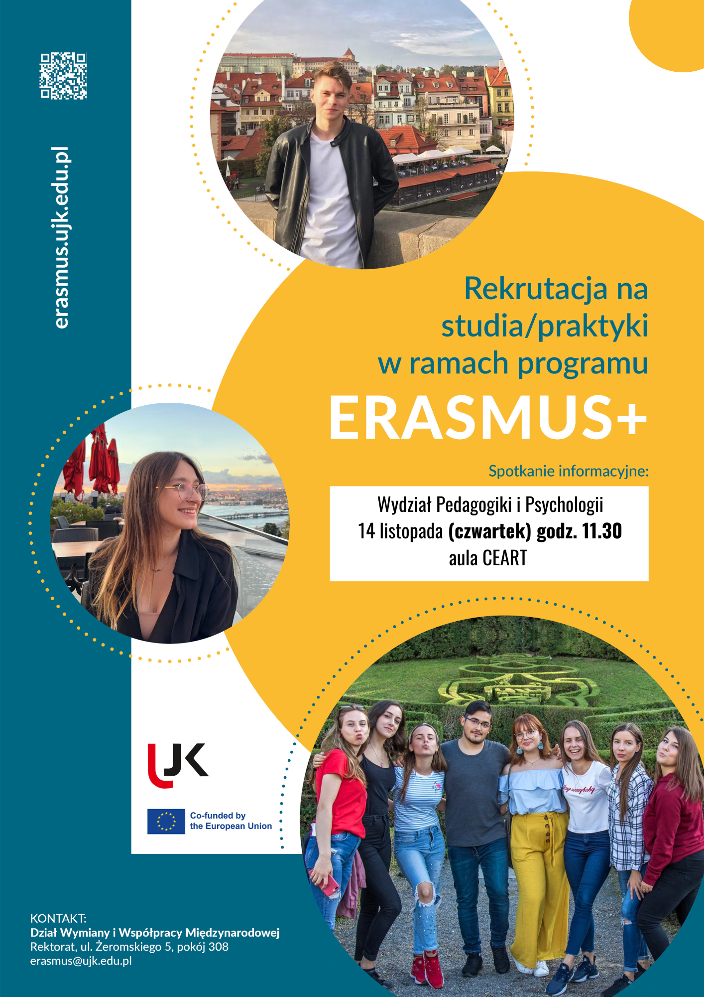 Serdecznie zapraszamy na spotkanie informacyjne programu Erasmus+, które odbędzie się na Wydziale Pedagogiki i Psychologii w dniu 14 listopada (czwartek) o godz. 11.30 w Auli CEART.