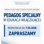 Afisz informujący o studiach podyplomowych na WPP UJK na kierunku Pedagog specjalny w edukacji włączającej