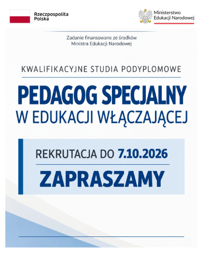 Afisz informujący o studiach podyplomowych na WPP UJK na kierunku Pedagog specjalny w edukacji włączającej