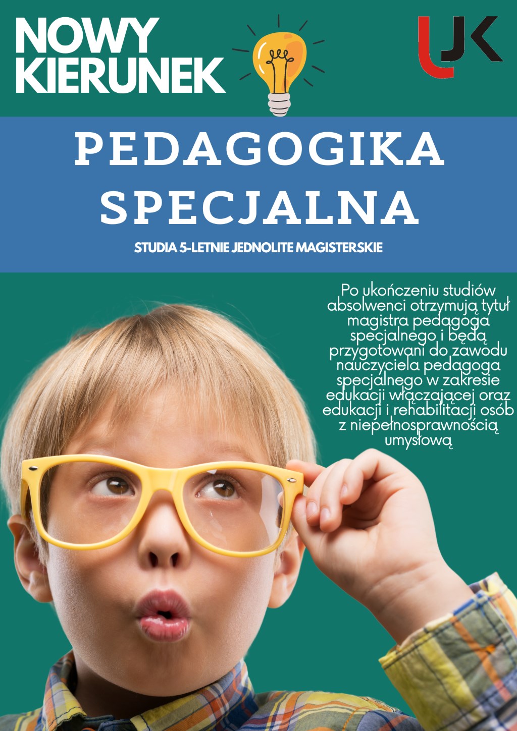 Plakat rekrutacji na kierunek pedagogika specjalna